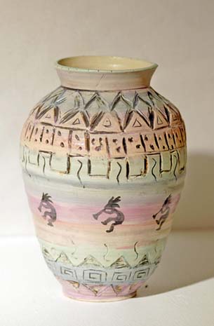 Thrown Carved Pot featuring Kokopelli Thrown Carved Pot featuring Kokopelli